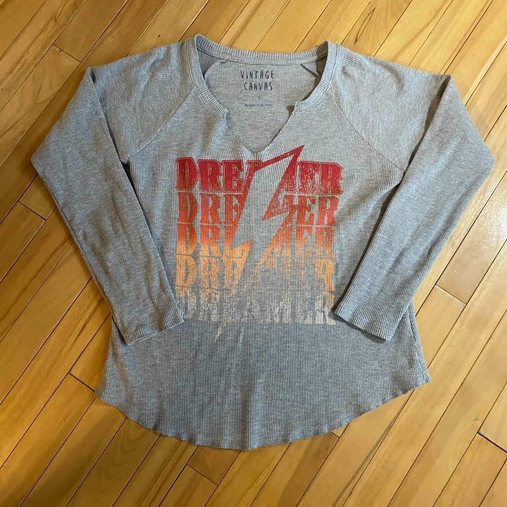 Vintage Canvas “Dreamer” Lightning Bolt Waffle Knit Top – Size S